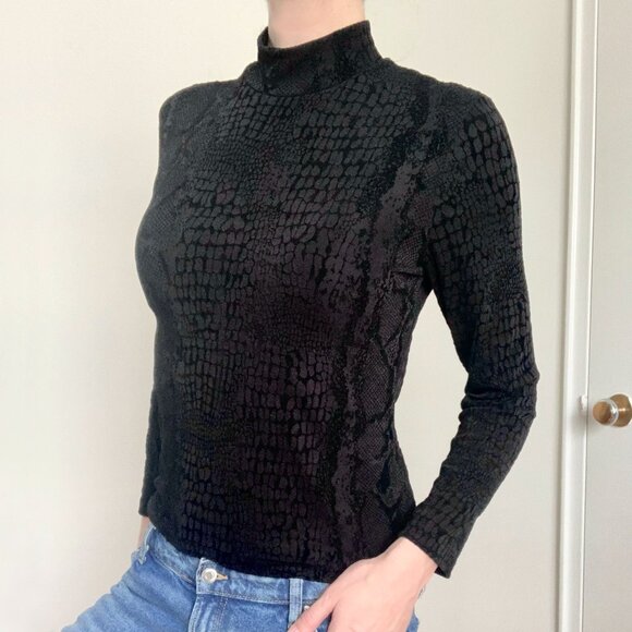 Vintage Tradition Snakeskin Print Velvet Turtleneck Shirt Blouse Top Goth Punk - Picture 1 of 10